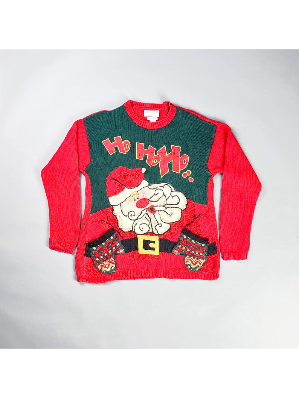 Vintage Christmas Sweater with Santa Claus Design, 'Ho Ho Ho'